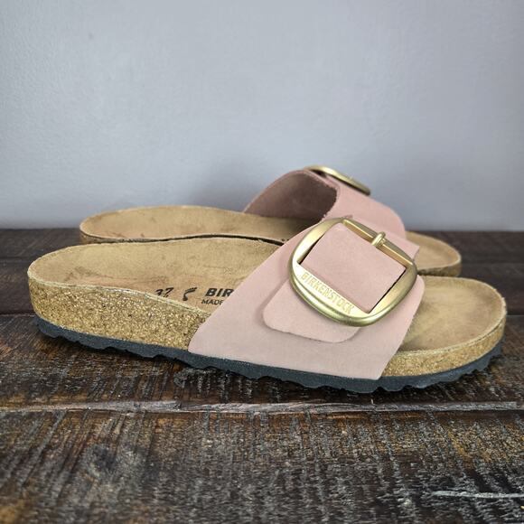 NEW Birkenstock Madrid Big Buckle Womens Size 6 37 Narrow Sandals Pink Leather - Picture 1 of 11
